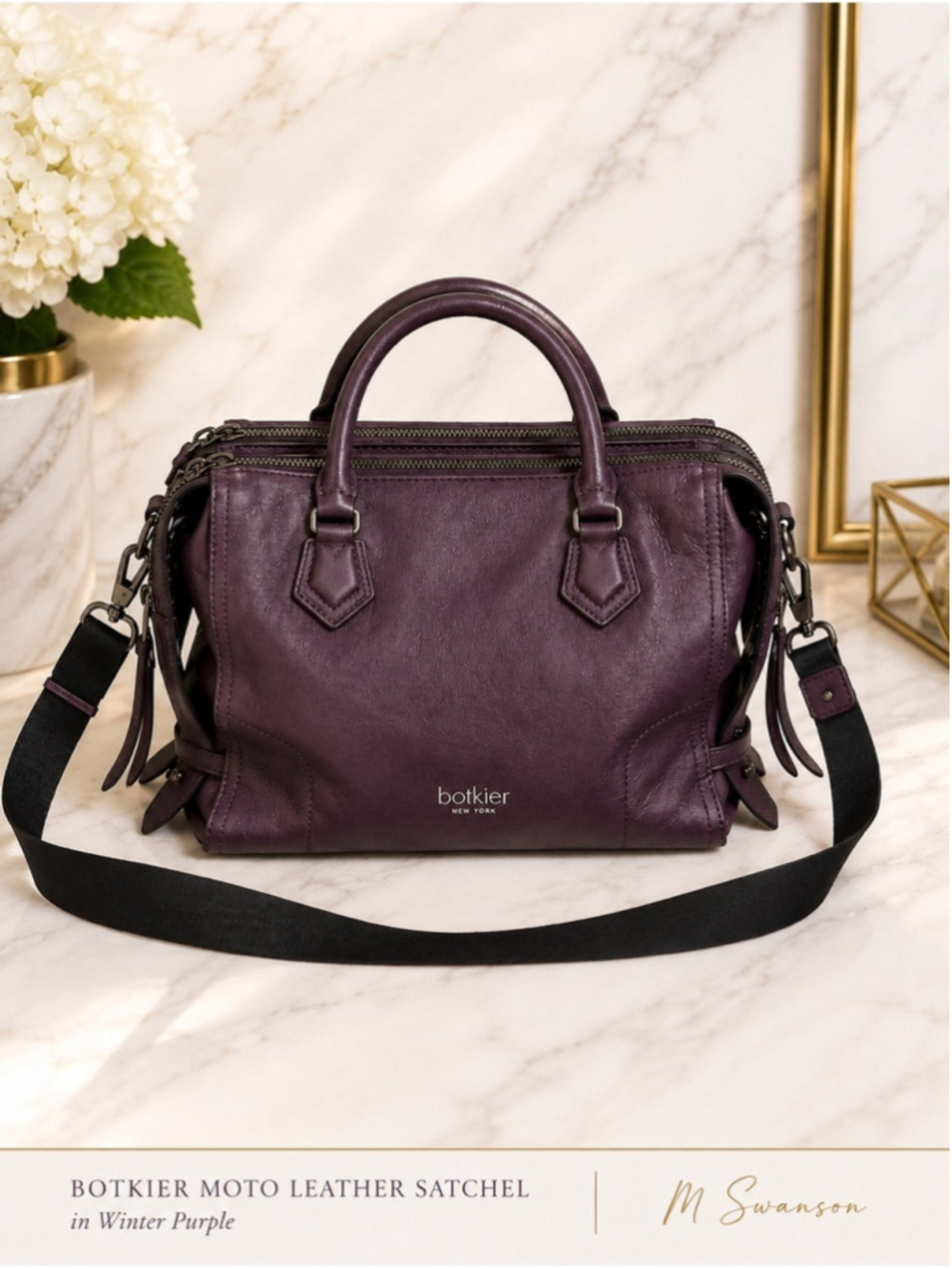Botkier New York Moto Leather Satchel – Winter Purple